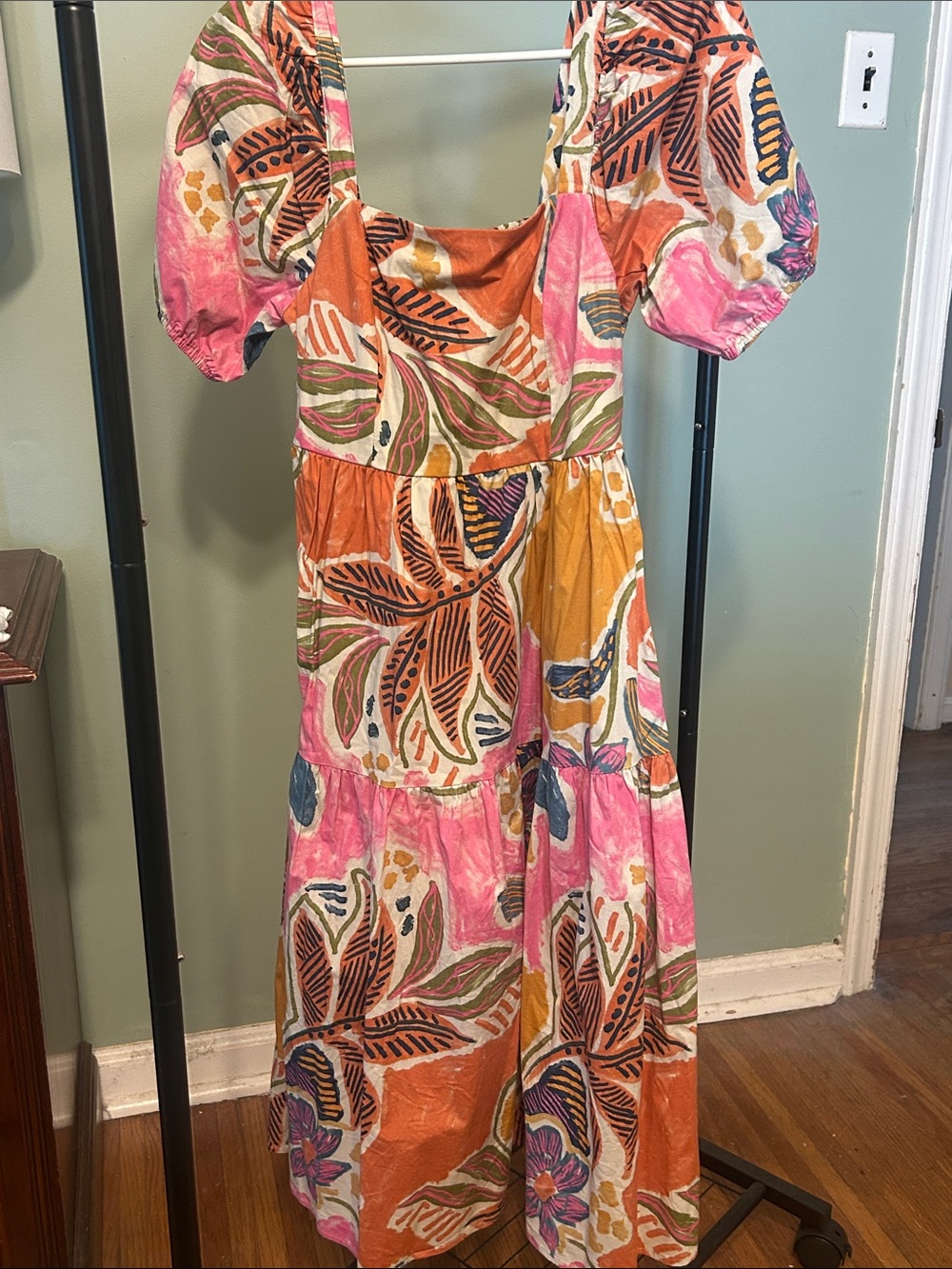 Marshalls Pink & Orange Tropical Print Puff-Sleeve Maxi Dress